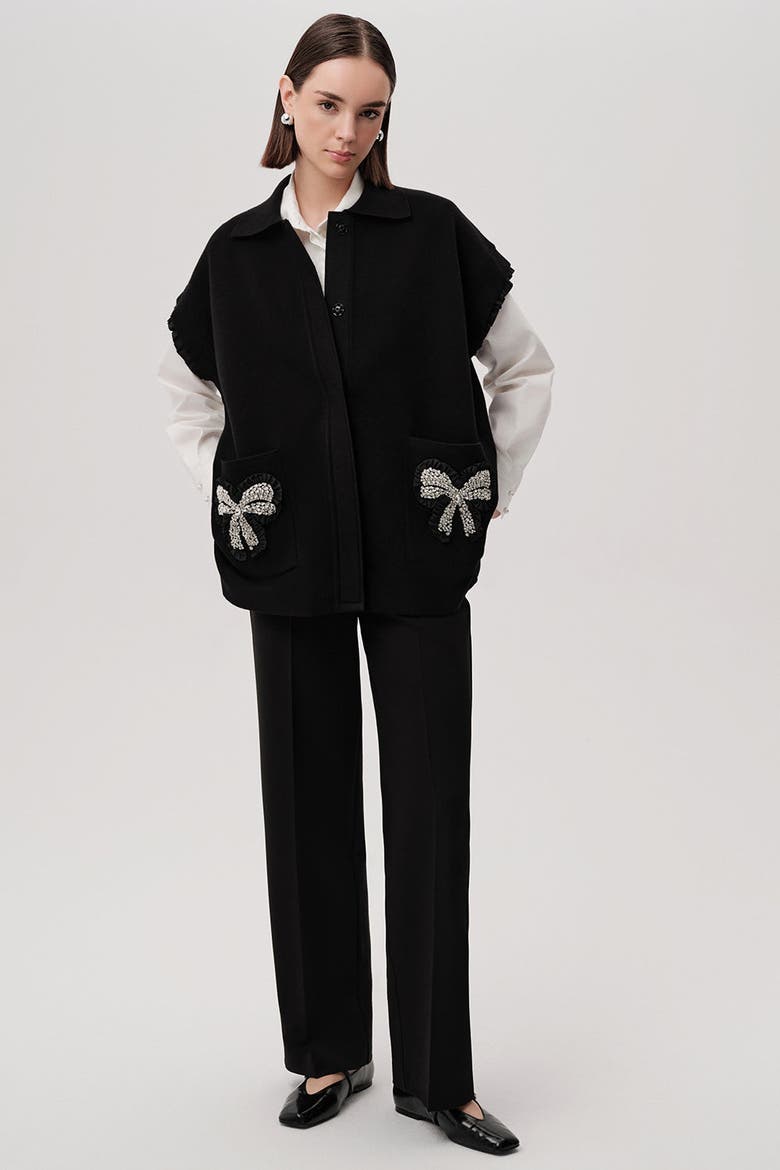 Stone Pocket Detail Collar Knit Vest, Alternate, color, BLACK