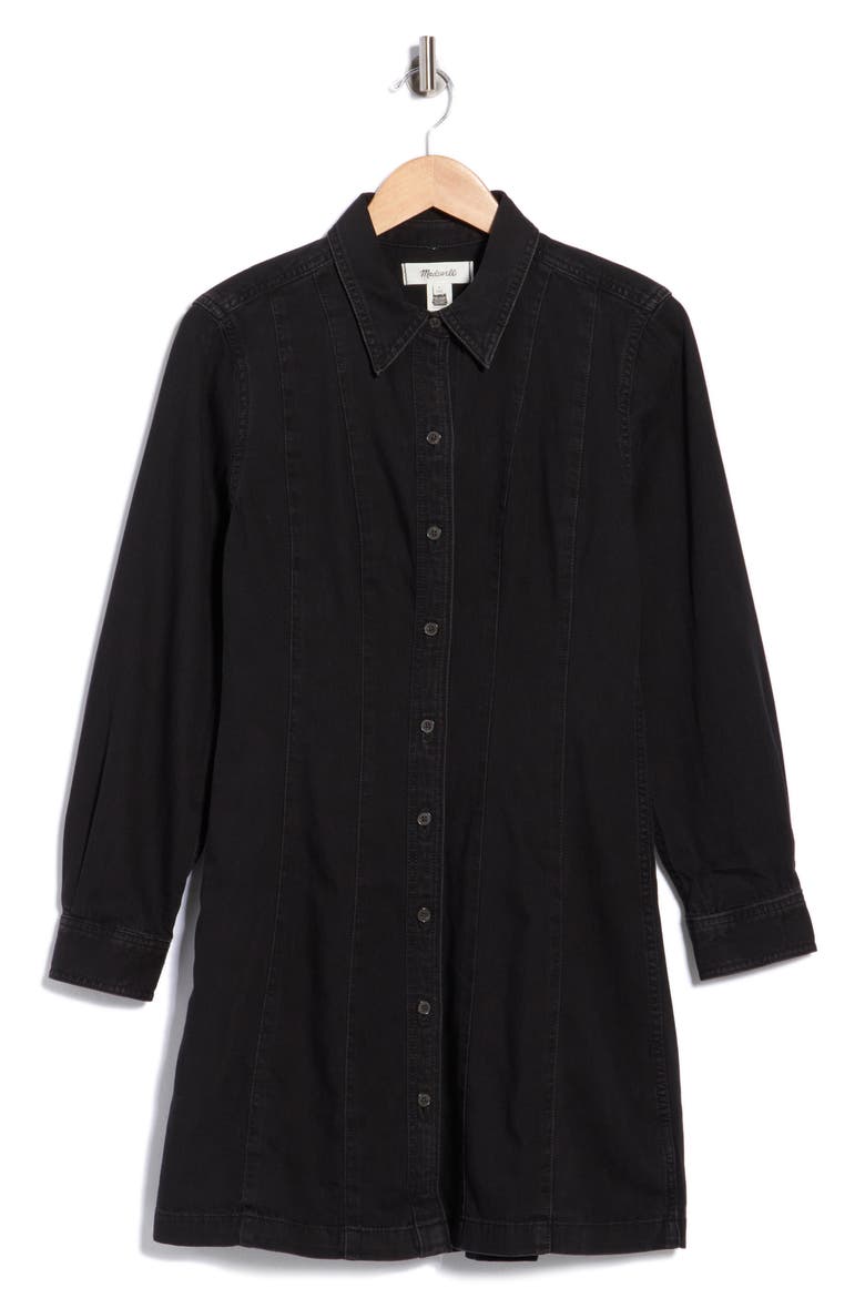Seamed Denim Long Sleeve Button Front Shirtdress, Alternate, color, WASHED BLACK