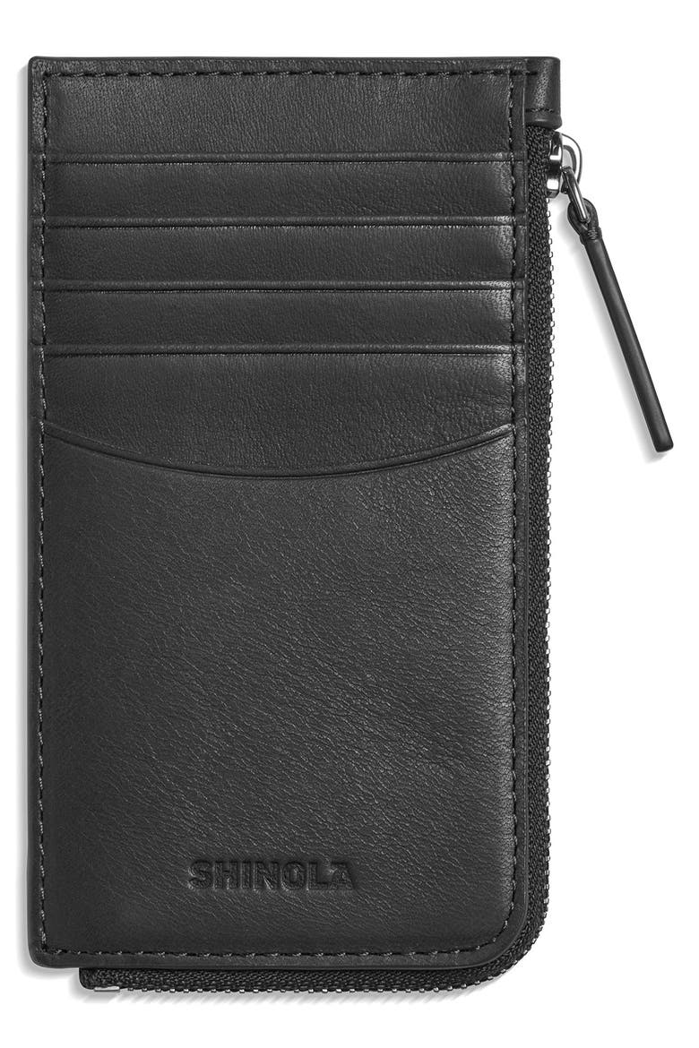 Leather Zip Around Card Case, Main, color, BLACK