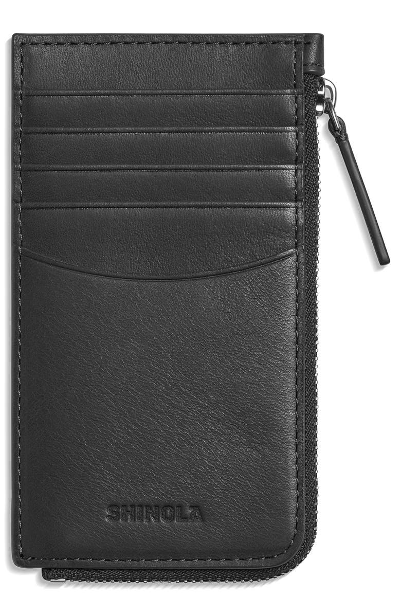Shinola Leather Zip Around Card Case, Main, color, Black