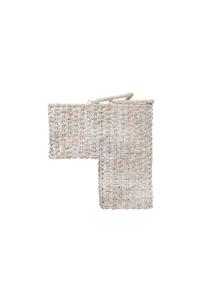 Braided Bankuan and Rattan Stair Basket with Whitewash Finish and Handles, White, Main, color, White