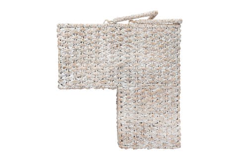 Braided Bankuan and Rattan Stair Basket with Whitewash Finish and Handles, White