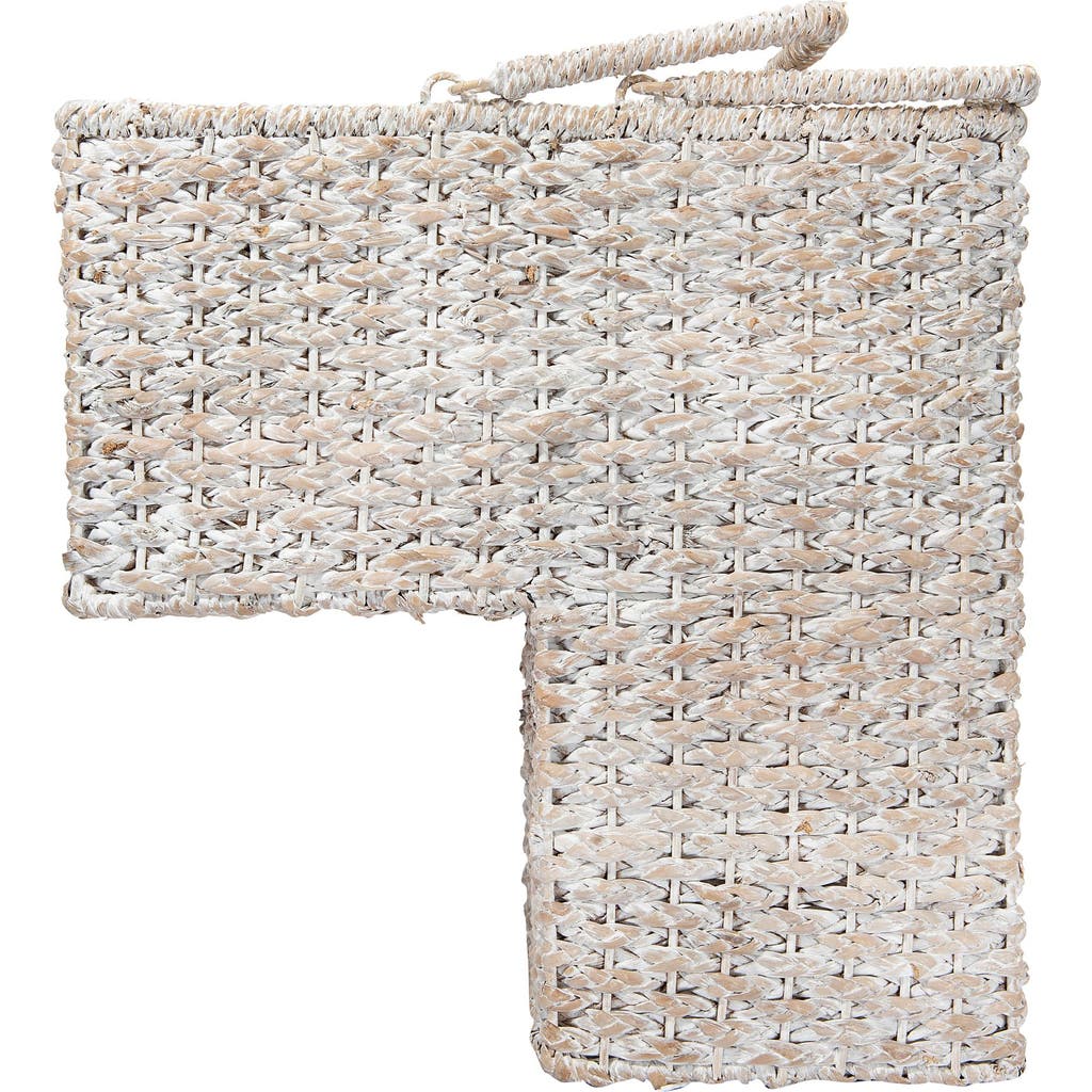 Storied Home Braided Bankuan And Rattan Stair Basket With Whitewash Finish And Handles, White In Neutral
