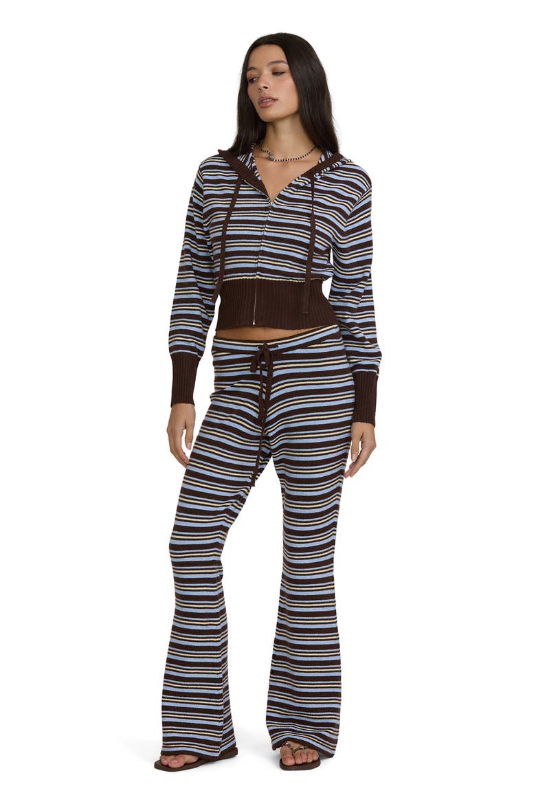 Shore Stripe Hooded Zip Sweater, Alternate, color, TEAK