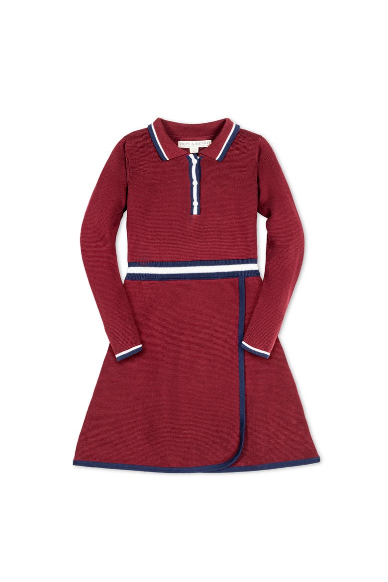 Girls' Organic Henley Sweater Dress, Toddler, Main, color, Oxblood with Tipping