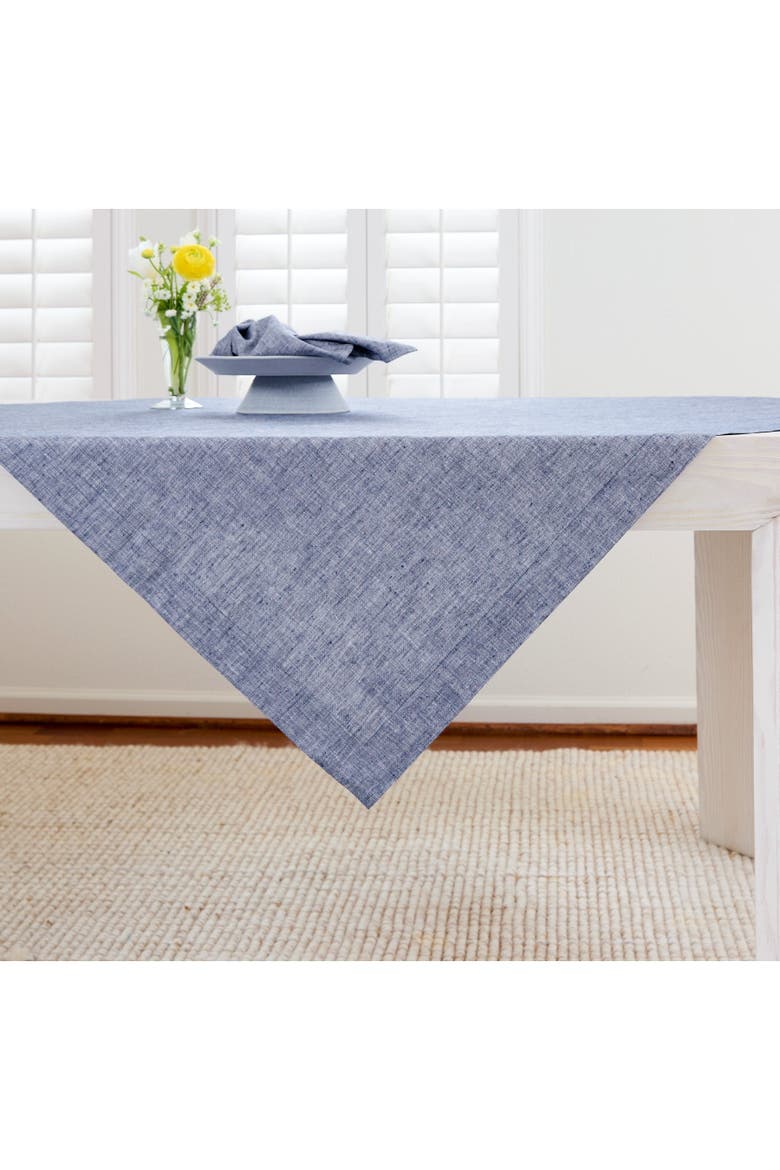 Linen Table Throw 52 x 52 Inch - Athena, Main, color, Chambray Indigo