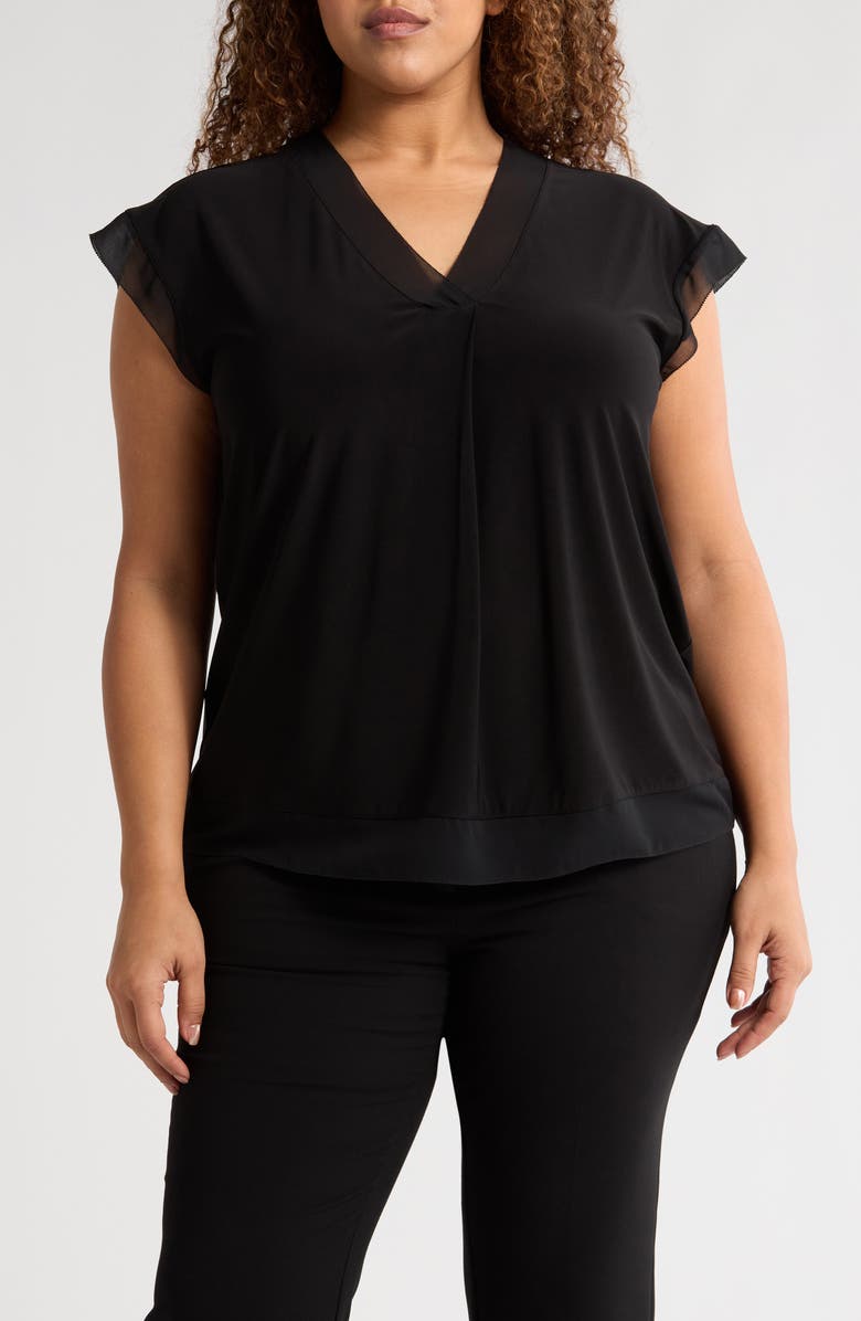 Anne Klein Pleated Mixed Media Top, Main, color, 