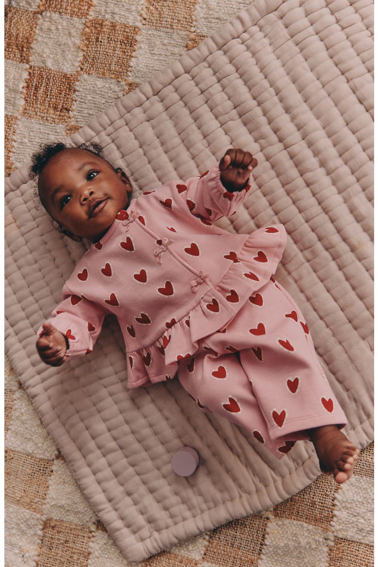 Kids' Heart Frill Sweatshirt & Pants Set, Alternate, color, PINK