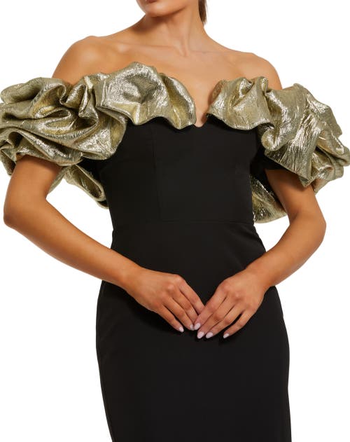 Mac Duggal Crepe Mermaid Gown With Off The Shoulder Ruffle In Black
