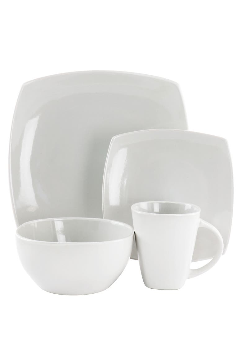 Bright Shell 16 Piece Square Stoneware Dinnerware Set, Alternate, color, White