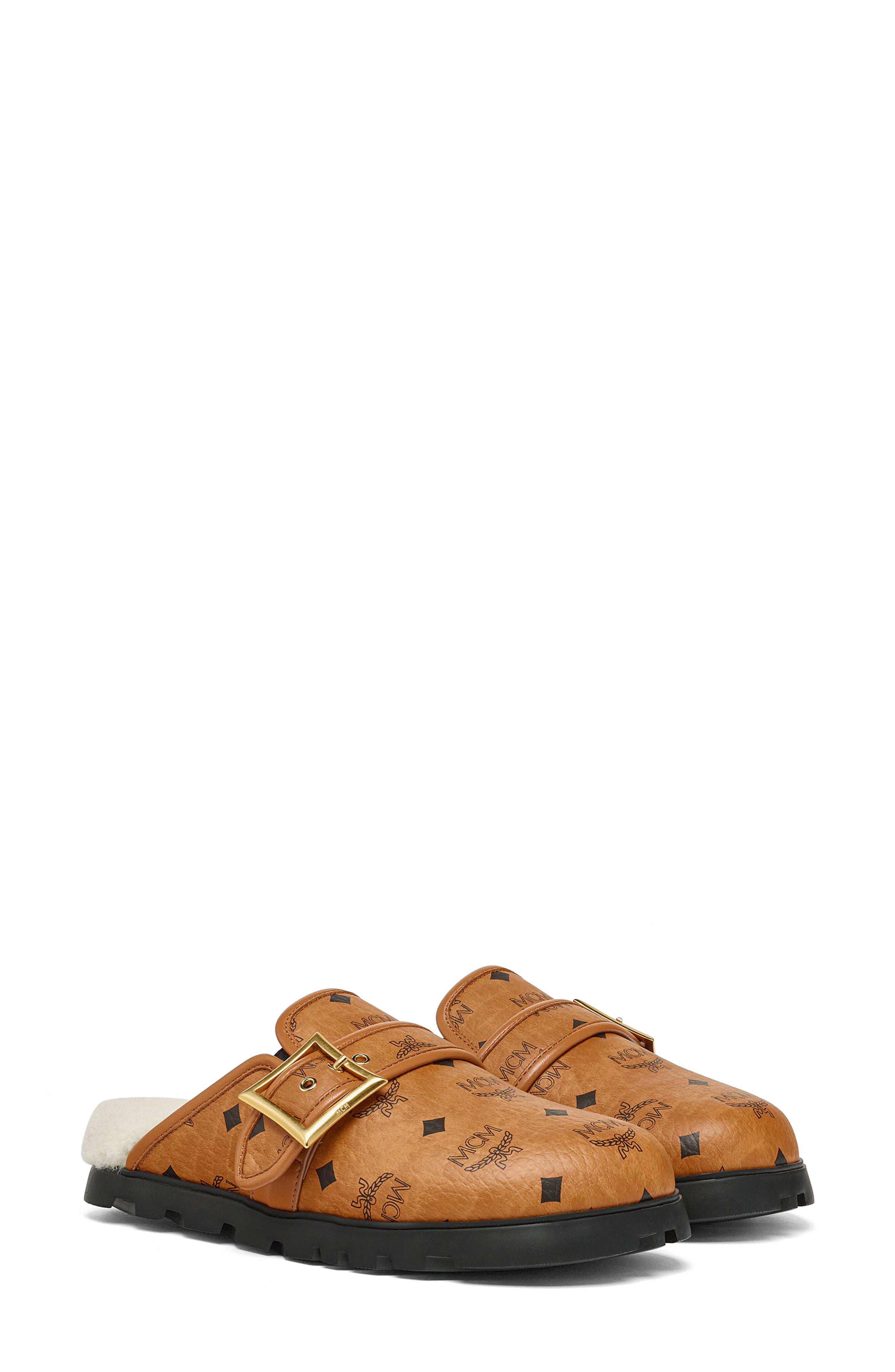 MCM Monogram Genuine Shearling Lined Mule, Main, color, 