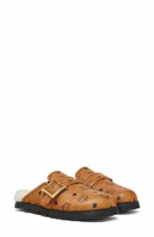 MCM Monogram Genuine Shearling Lined Mule