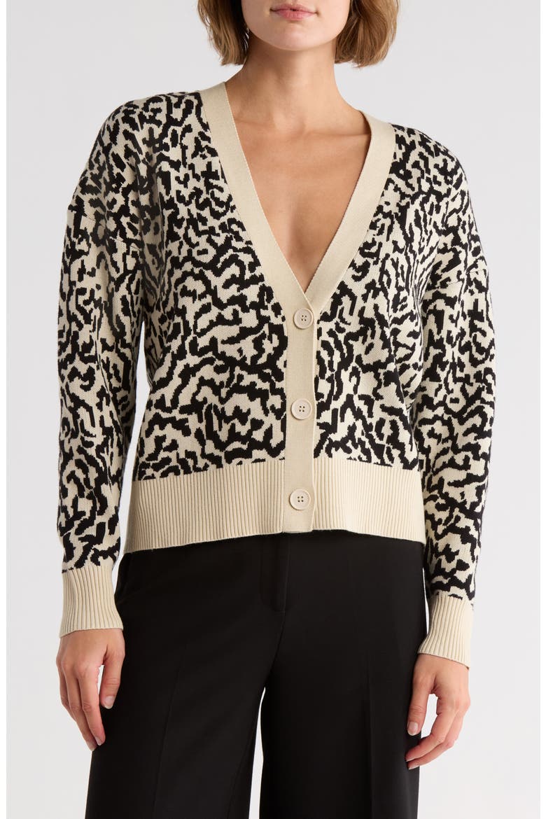 V-Neck Crop Cardigan, Main, color, IVORY/BLACK SKIN JAC