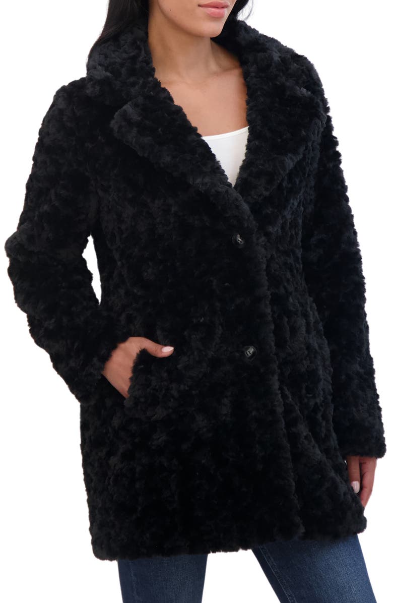 Sebby Leopard Print Crushed Faux Fur Jacket, Alternate, color, Black