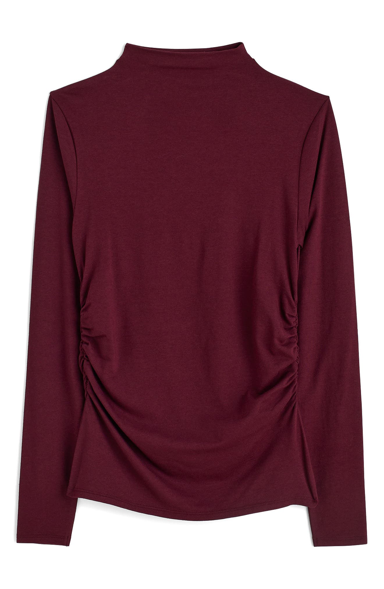 Madewell Ruched Mock Neck Long Sleeve Top In Burgundy