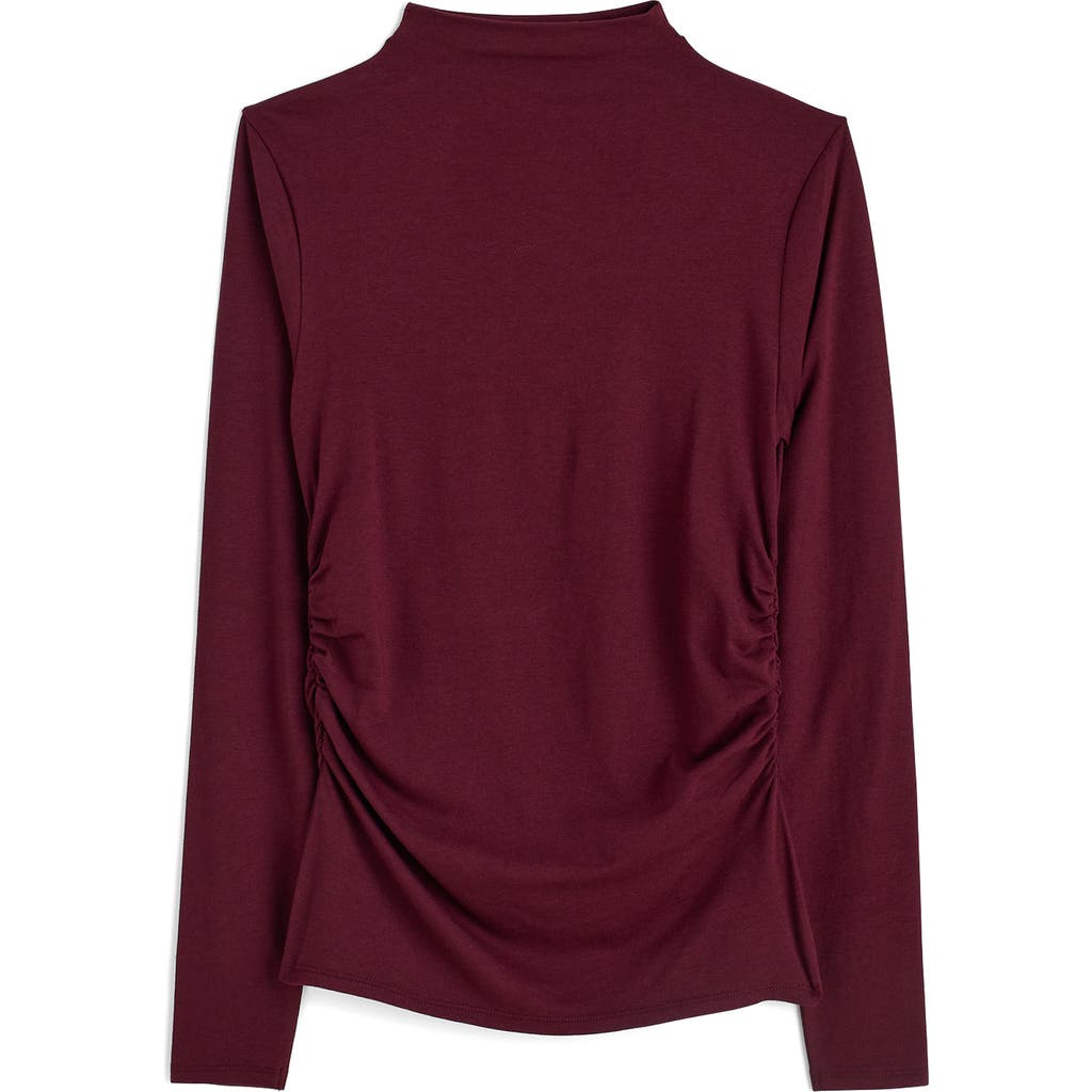 Madewell Ruched Mock Neck Long Sleeve Top In Burgundy