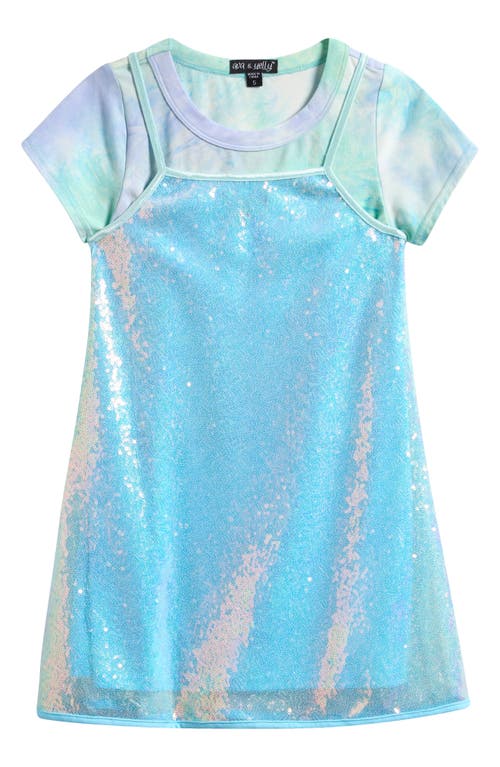 Ava & Yelly Kids' 3d Butterfly Sequin Dress & T-shirt Set In Blue