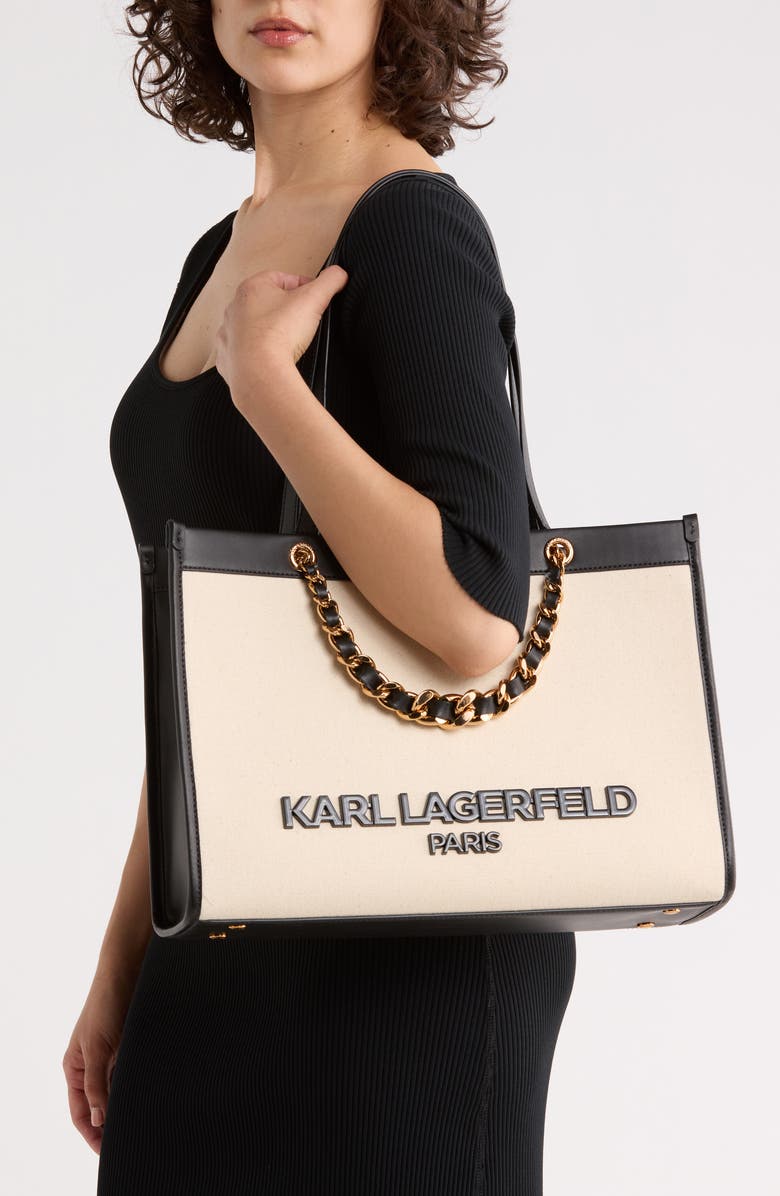 KARL LAGERFELD PARIS Savoie Tote Bag, Alternate, color, Natural/ Black