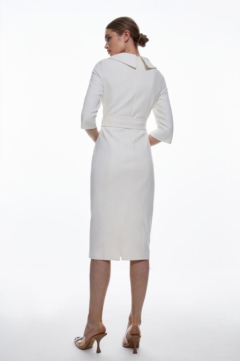 Crepe Roll Neck Pencil Midi Dress, Alternate, color, Ivory
