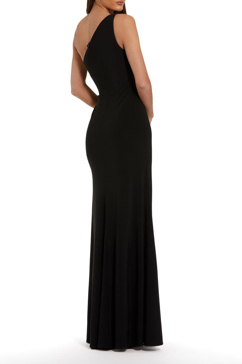 Women's One Shoulder Jersey Gown with Rhinestone Floral Appliqué, Alternate, color, Black