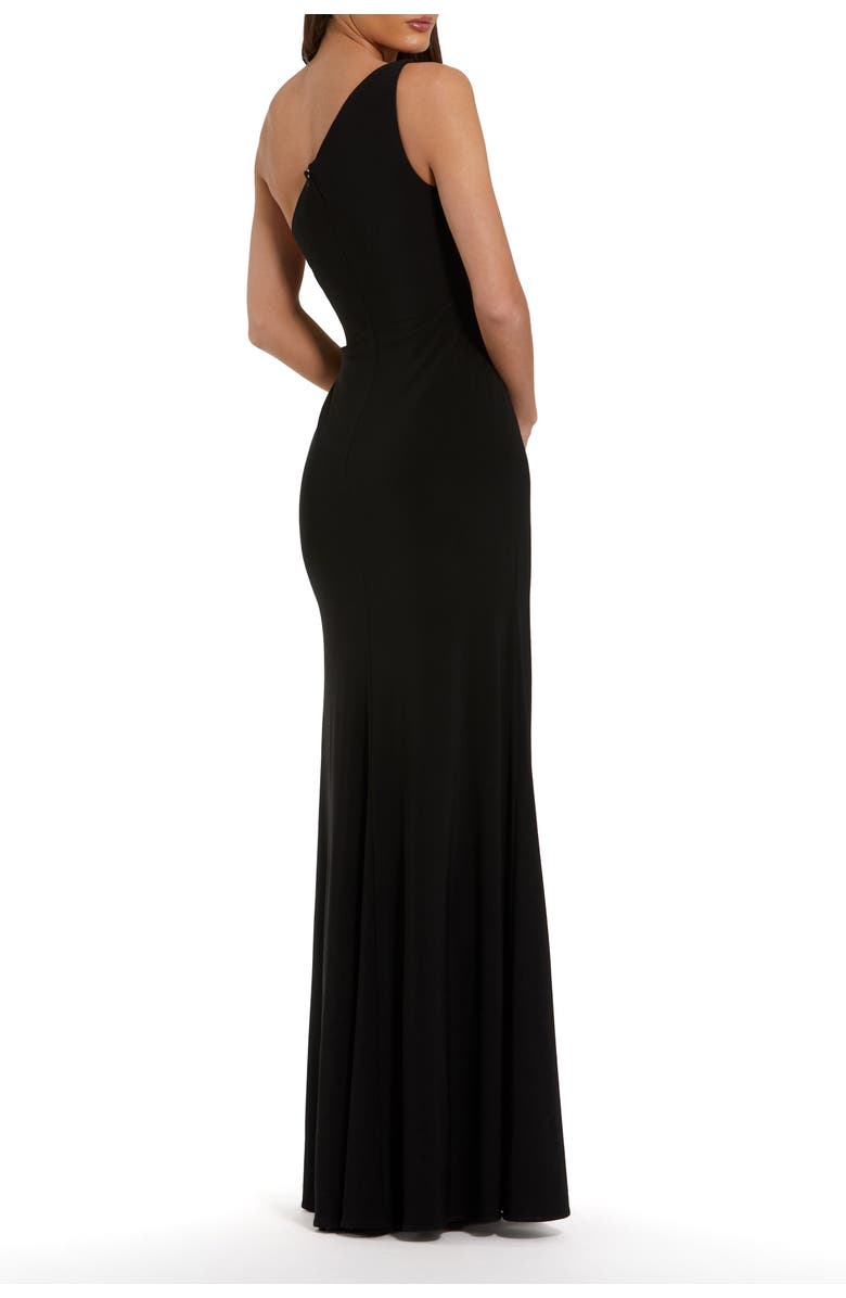 Mac Duggal Women's One Shoulder Jersey Gown with Rhinestone Floral Appliqué, Alternate, color, Black