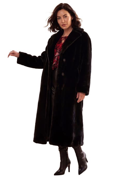 Plus Size Faux Fur Long Notch Lapel Coat (plus)