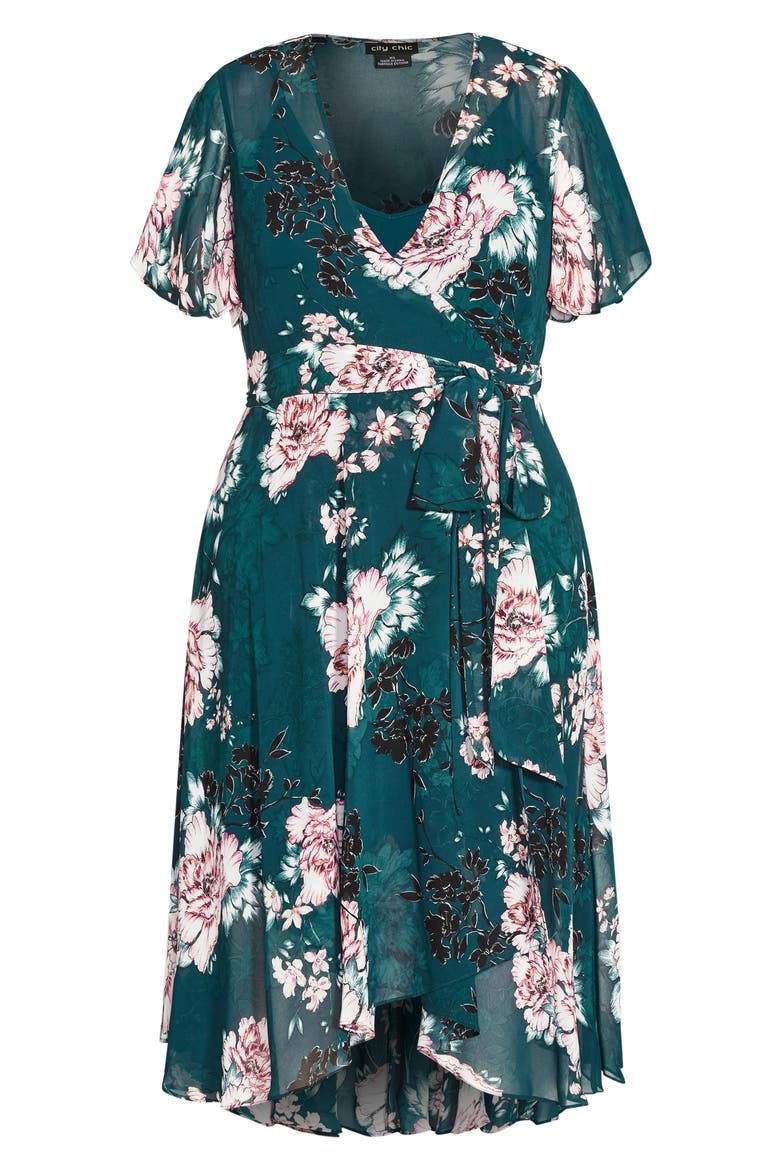 Blossom Wrap Dress, Alternate, color, JADE BLOSSOM