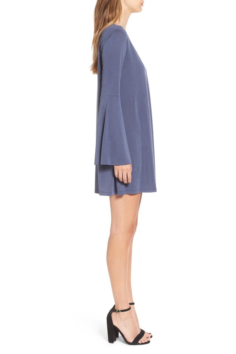 Bell Sleeve V-Neck Knit Dress, Alternate, color, NAVY