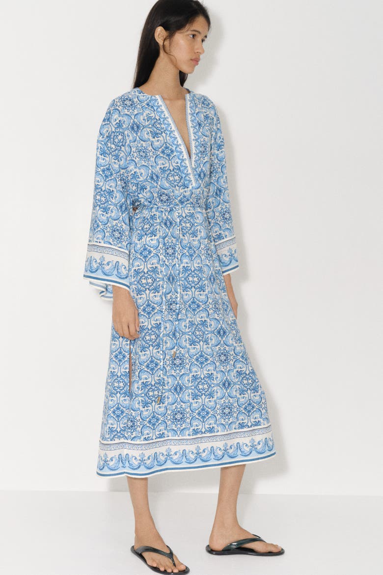 Tie-belt Tunic Dress, Alternate, color, Blue/patterned