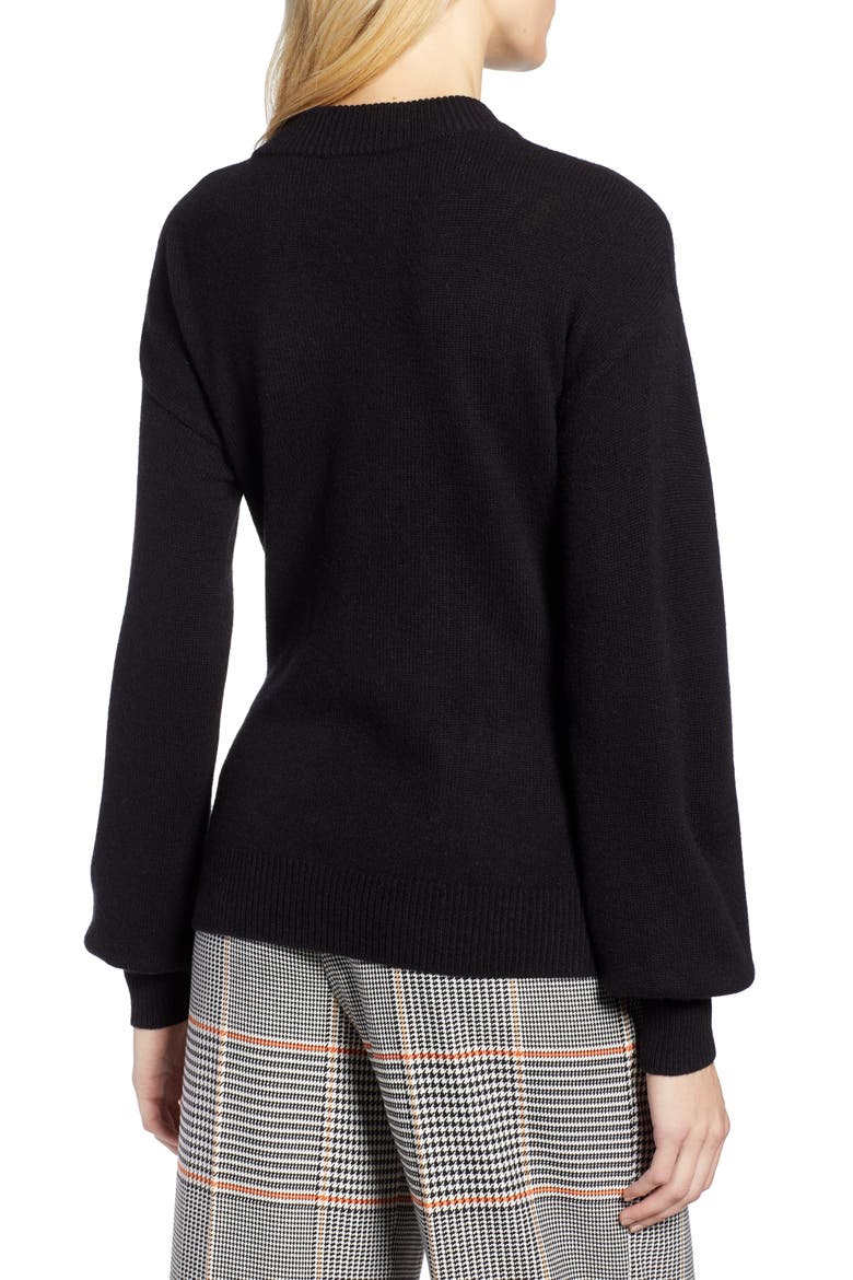 x Atlantic-Pacific Wool and Cashmere Blend Tie Sweater, Alternate, color, BLACK