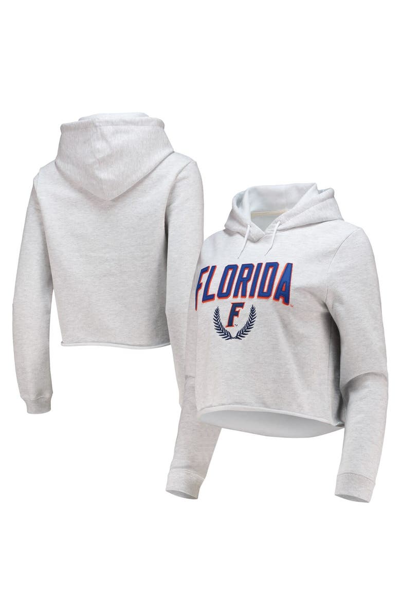 LEAGUE COLLEGIATE WEAR Women's League Collegiate Wear Ash Florida Gators 1636 Cropped Pullover Hoodie, Main, color, 