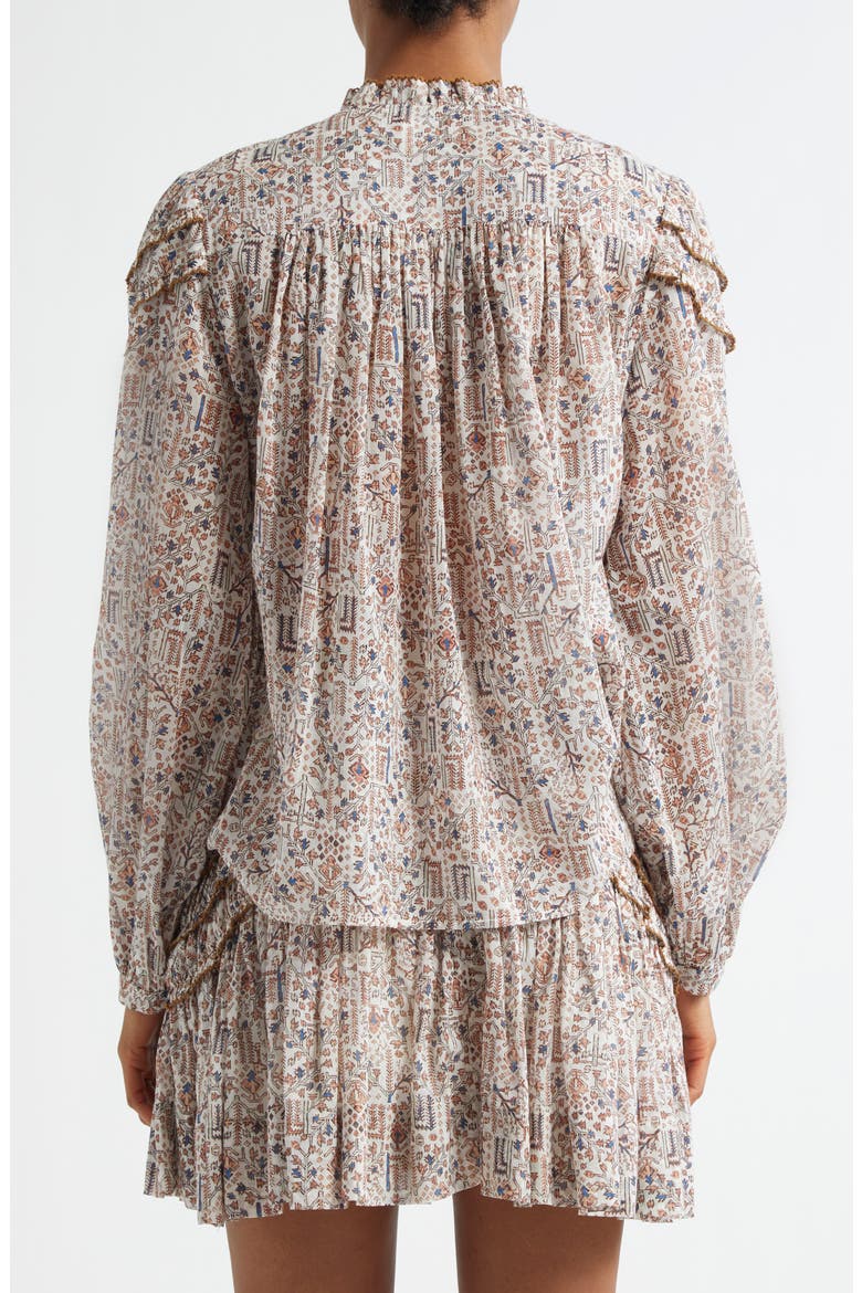 Christa Print Cotton Ruffled Button-Up Shirt, Alternate, color, ECRU