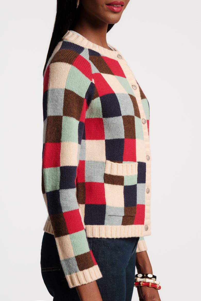 Pixel Cardigan Sublime Pixel 100% Lambswool, Alternate, color, Blue/Brown/Red