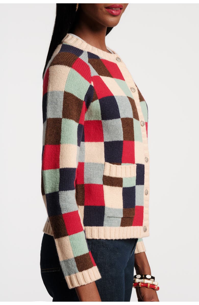 Frances Valentine Pixel Cardigan Sublime Pixel 100% Lambswool, Alternate, color, Blue/Brown/Red