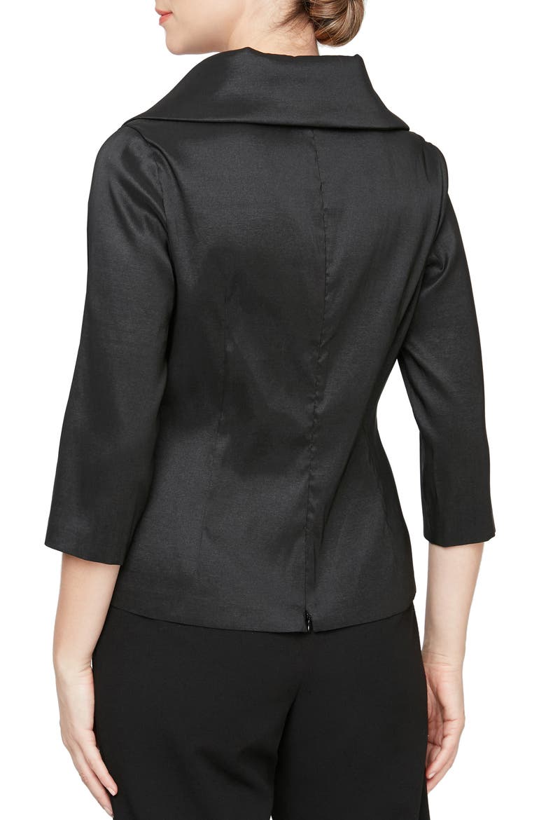 Tie Waist Brushed Satin Top, Alternate, color, BLACK