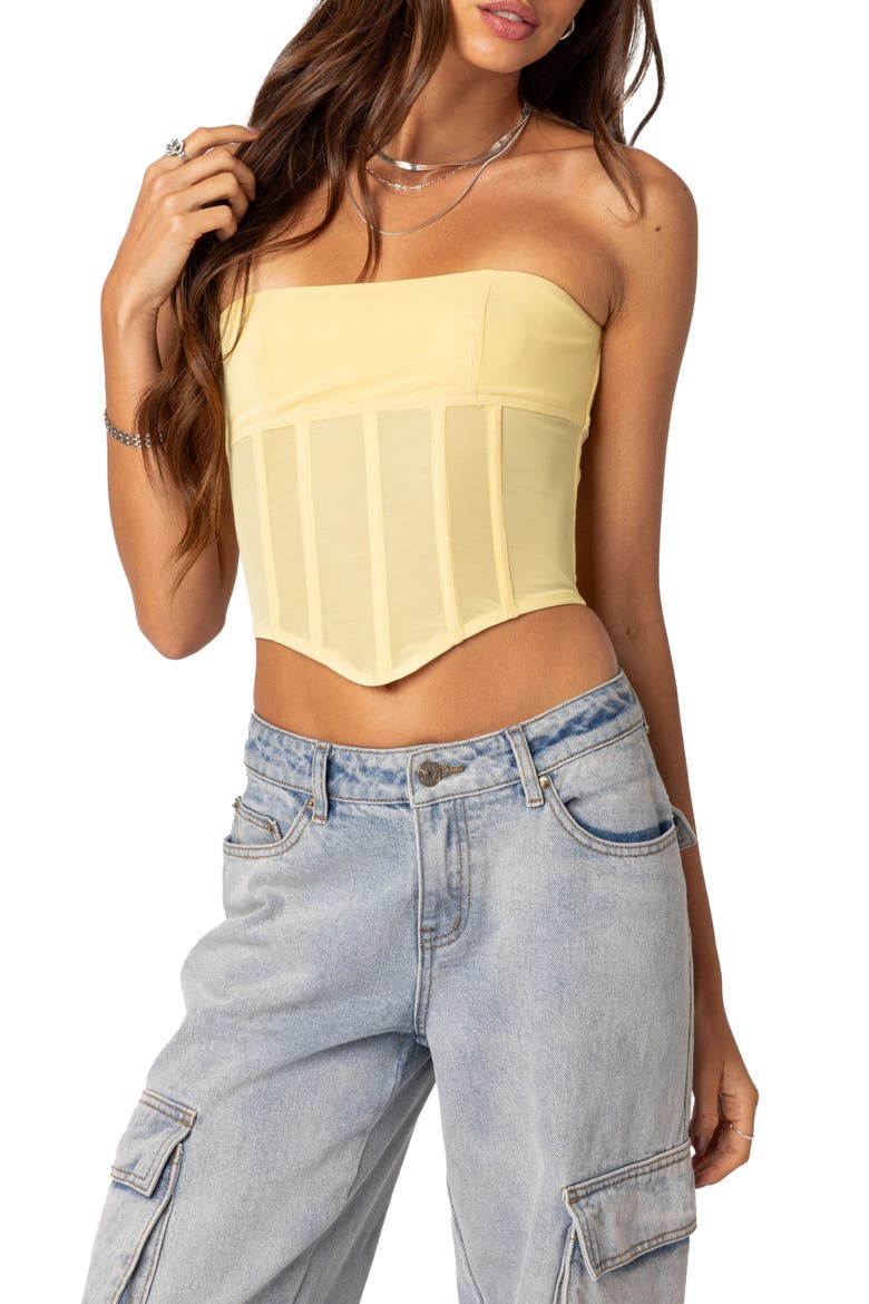 Evangeline Strapless Mesh Corset Top, Main, color, YELLOW