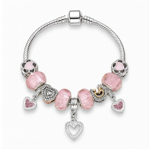 Donatello Gian Pink Heart Charm Bracelet In Pink