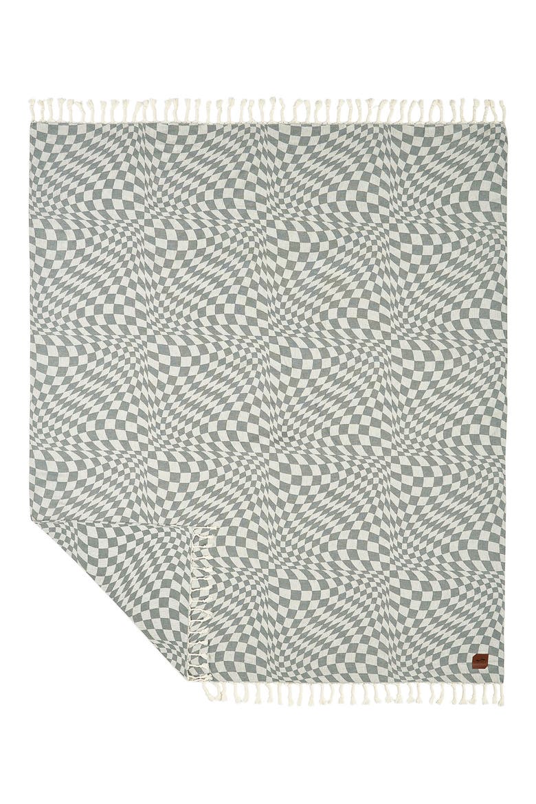 Opt Out Fringe Trim Cotton Beach Blanket, Main, color, GREEN TONES