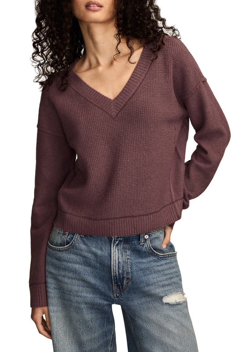 Waffle Knit V-Neck Sweater, Main, color, FLINT