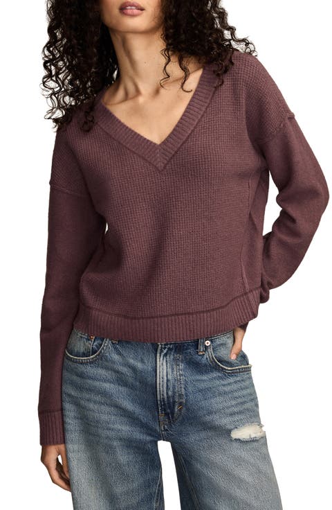 Waffle Knit V-Neck Sweater