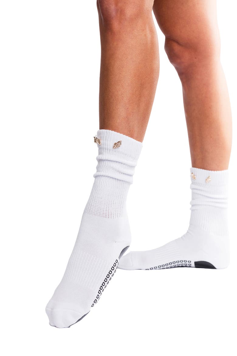 Seashell Slouchy Grip Crew Socks, Main, color, WHITE