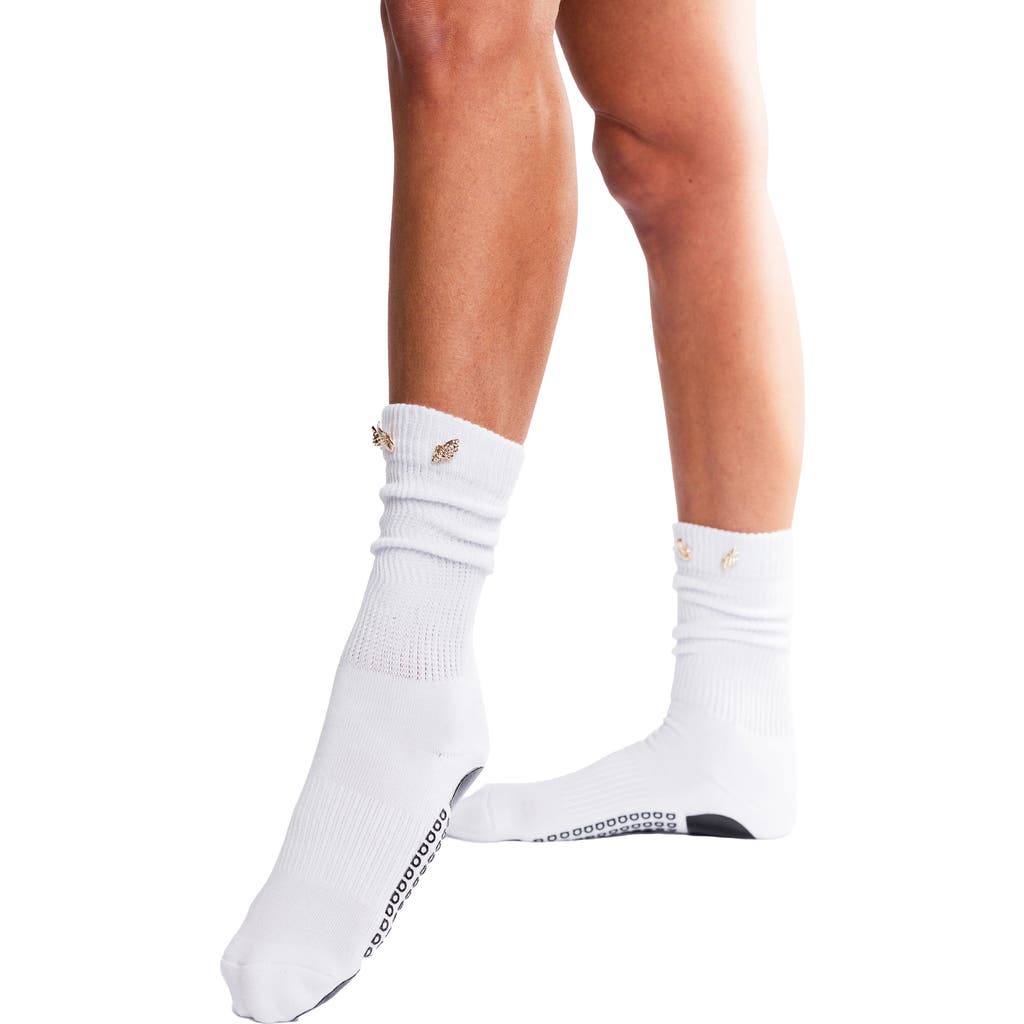 Arebesk Seashell Slouchy Grip Crew Socks In White