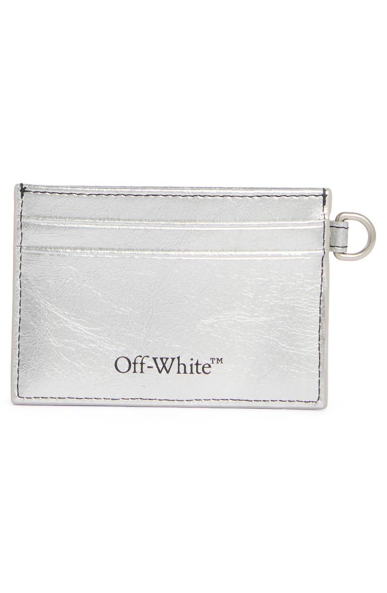 Off-White Classic Leather Card Holder, Alternate, color, Silver