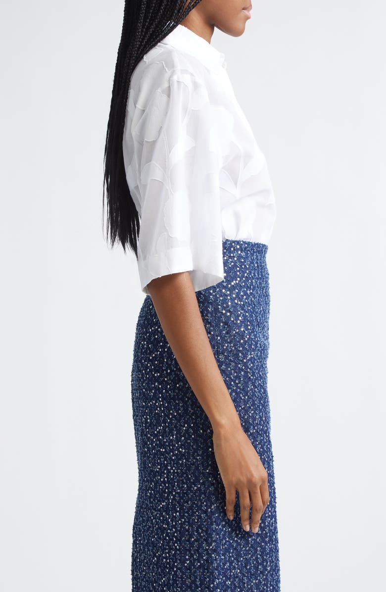 Michael Kors Collection Floral Cotton Jacquard Button-Up Shirt, Alternate, color, Optic White