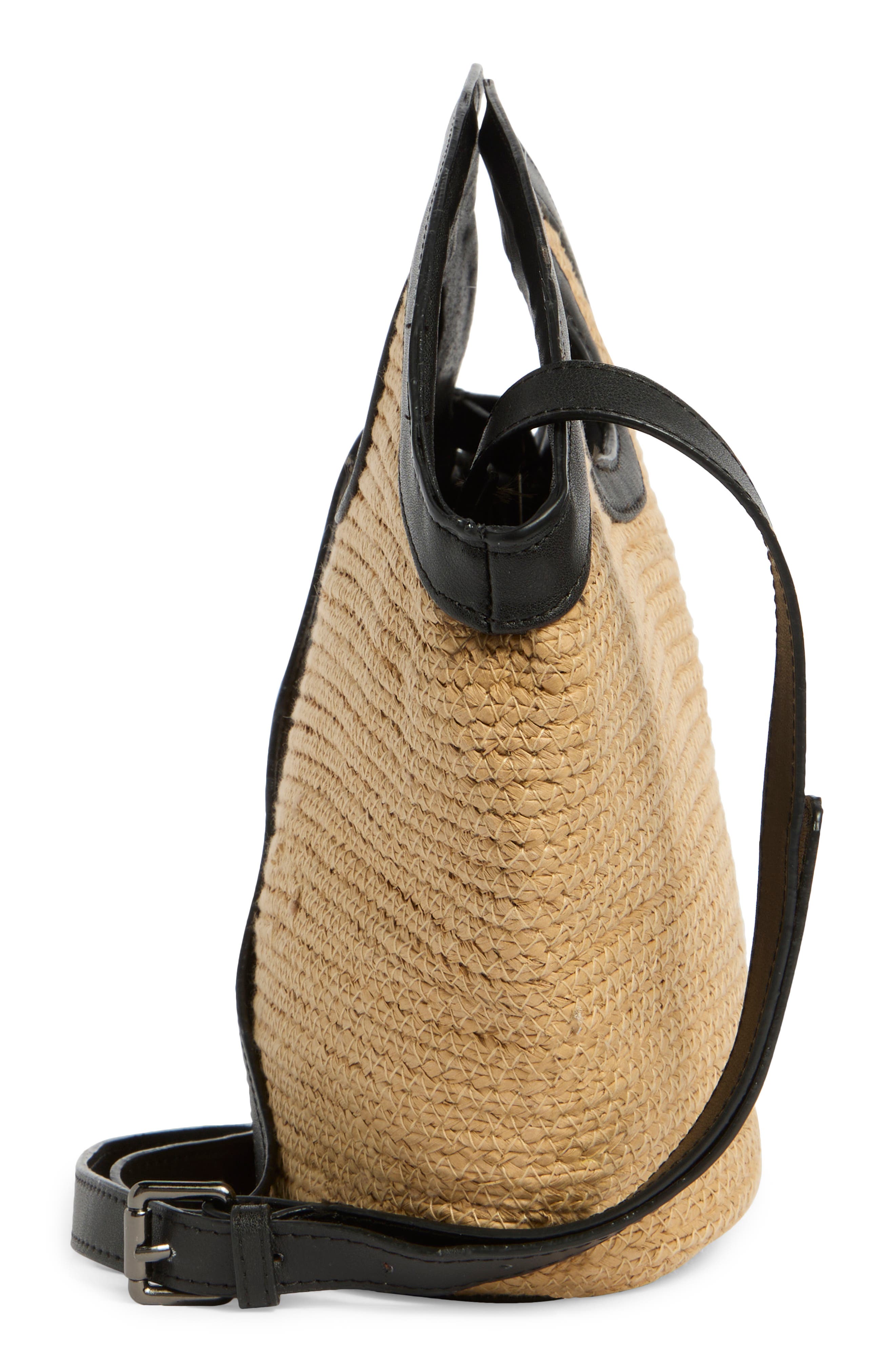 Flared Cutout Handle Straw Bag, Alternate, color, NATURAL BLACK