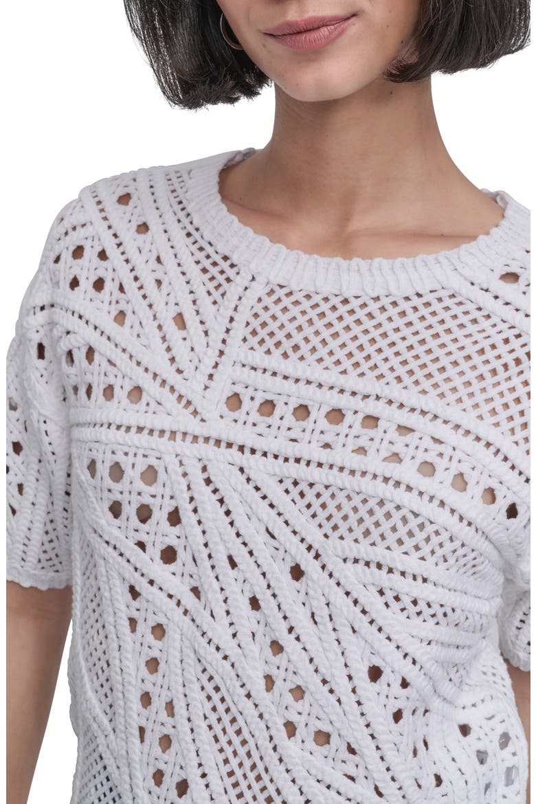 Cotton Crochet Sweater, Alternate, color, WHITE