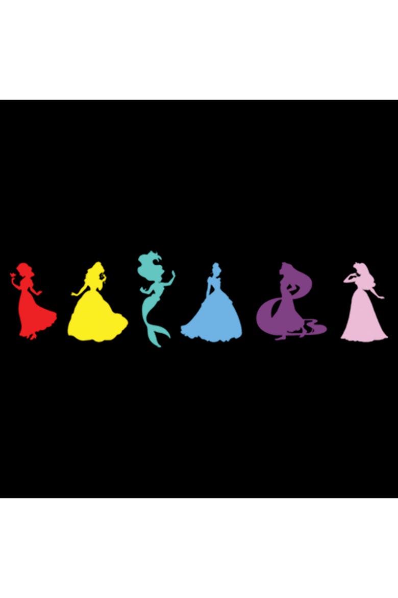 Men's Disney Colorful Princesses Silhouettes  Graphic T-Shirt, Alternate, color, Black