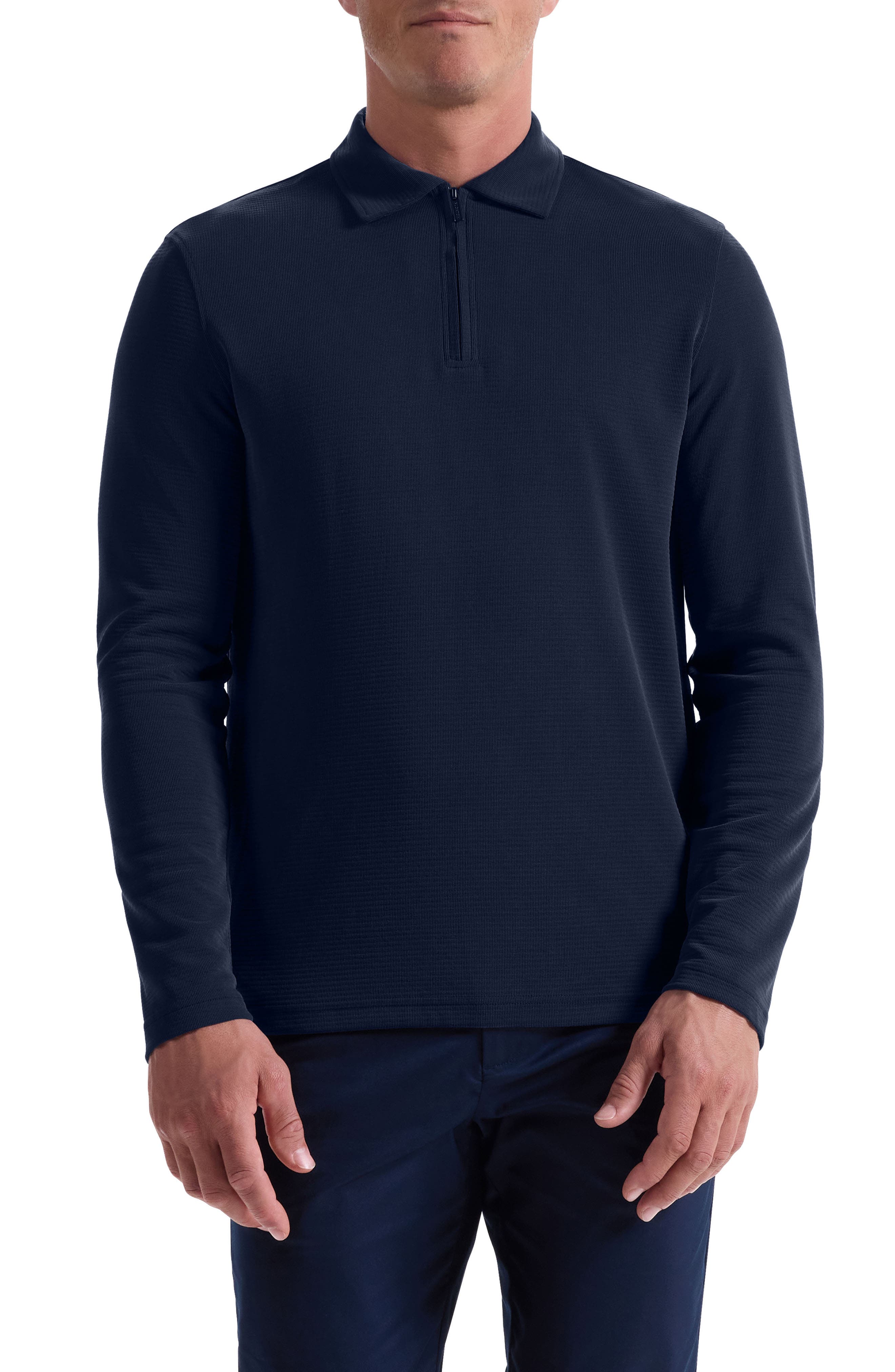 Bugatchi Ottoman Rib Half Zip Long Sleeve Polo