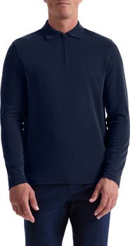 Bugatchi Ottoman Rib Half Zip Long Sleeve Polo