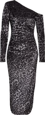 Ramy Brook Anastasia Leopard Spot Velvet Burnout One-Shoulder Midi Dress